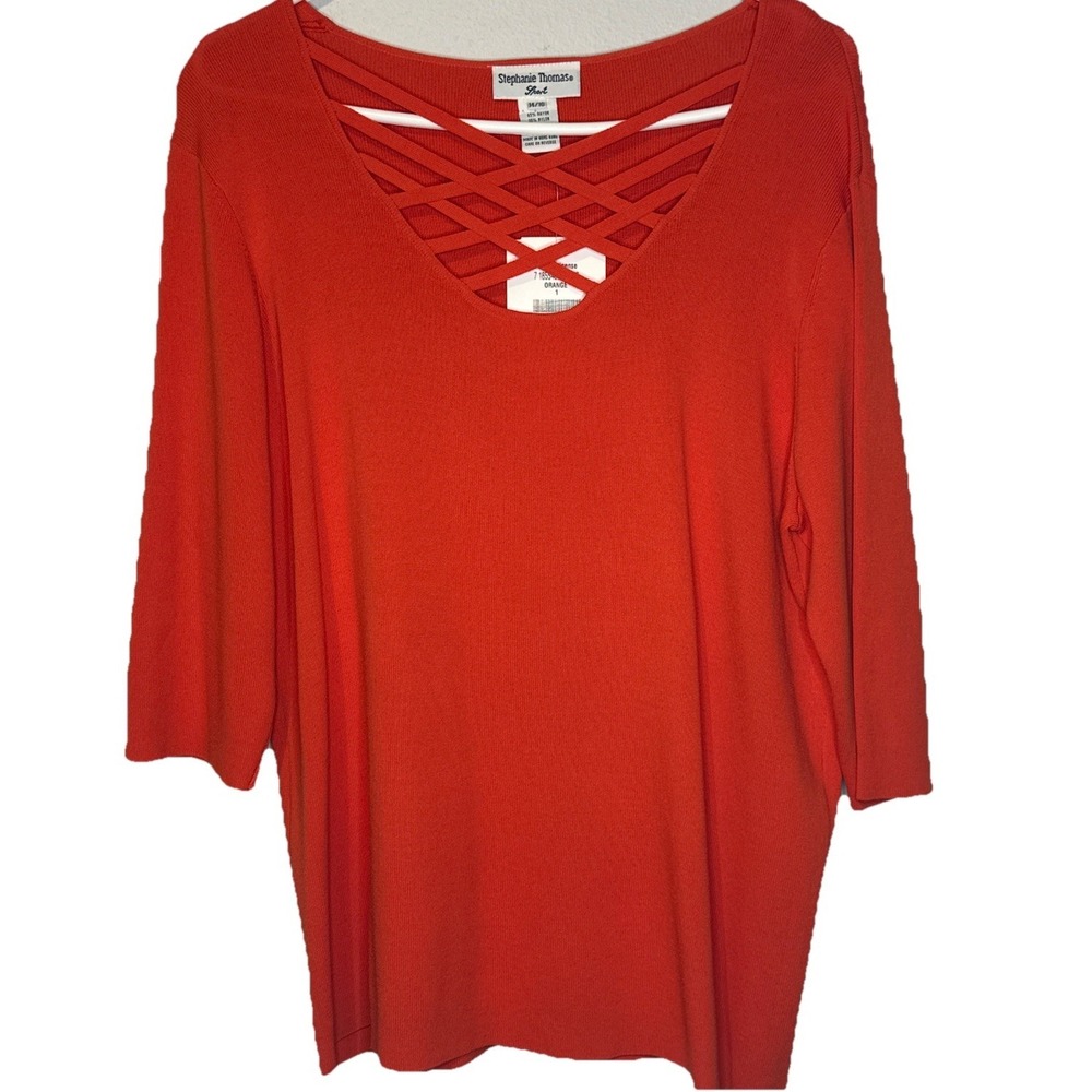 Stephanie Thomas Sport Orange Lattice Front Sweater Size 14/16 NWT Career Office